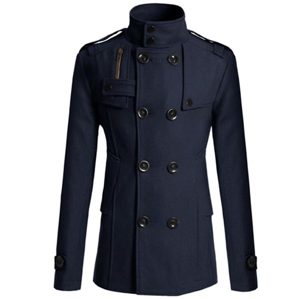 

men's autumn winter new classic double breasted solid color lapels long trench coat / male woolen warm jacket, Tan;black