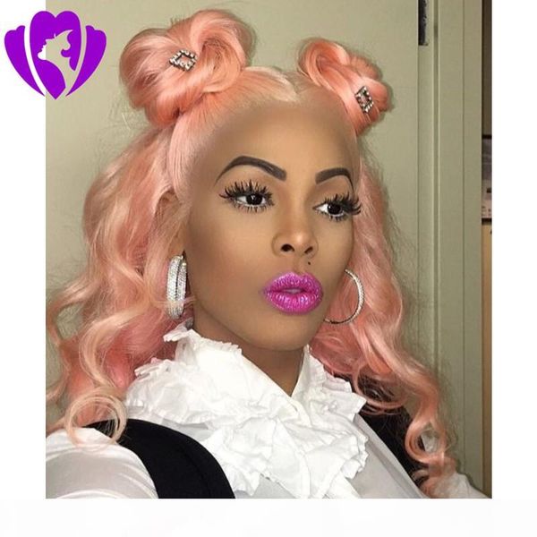 

long wavy heat resistant hair gold rose pink color cosplay synthetic lace front wigs for women party present, Black