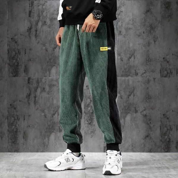 

autumn winter newly fashion jeans men loose fit spliced designer casual corduroy harem pants wide leg trousers hip hop joggers, Blue