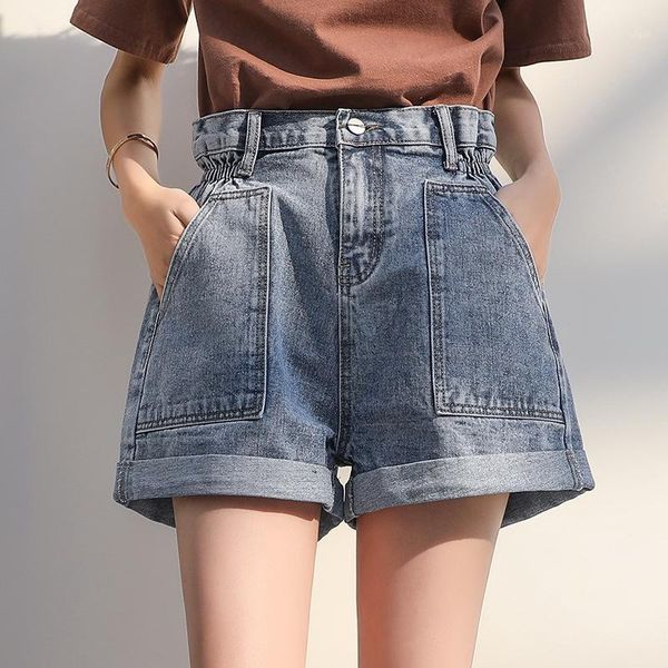 

women shorts 2019 summer new high waist loose a word wide leg lady denim shorts1, White;black