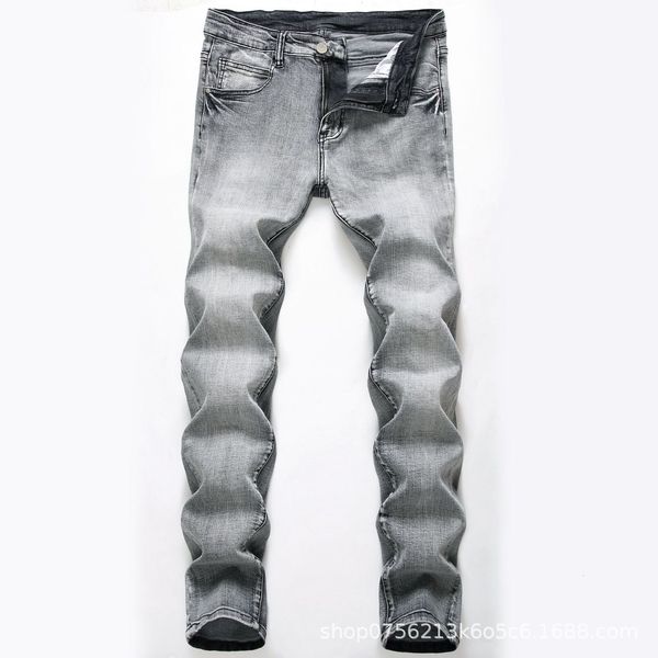 

four seasons wear nostalgic denim straight men's jeans gray white, Blue