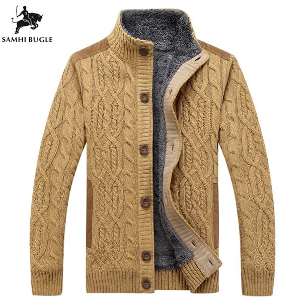 

black sweater men winter warm thick velvet sweatercoat single-breasted casual men sweater pattern knitwear cardigan men t200506, White;black