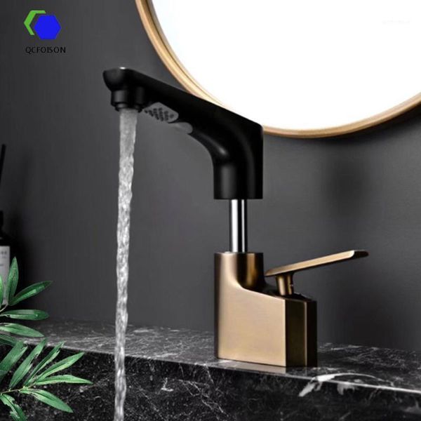 

qcfoison bathroom cabinet lifting sink faucet for hair washable home toilet pulling brushed black hand wash golden mixer tap1