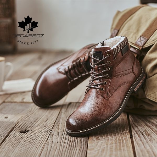 

snow boots men leather winter brand design comfy warm boots fur new lace-up 2020 fashion shoes men outdoor non-slip men's boots t200327, Black