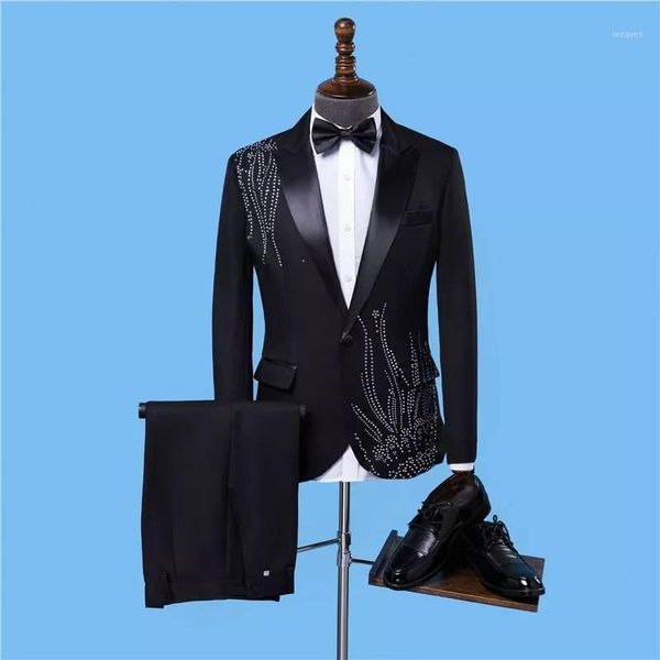 

tpsaade wedding suit for men causal beach suits groom 2 pieces tuxedo vestidos jacket with silver embellishme+pants1, White;black