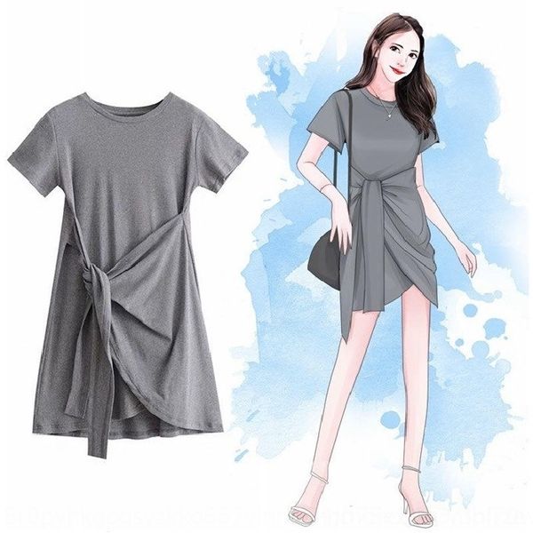 

lnxyq summer korean style short-sleeved t-shirt for color for girlfriends casual knot t-shirt dress slim dress pure women lam3t, Black;gray