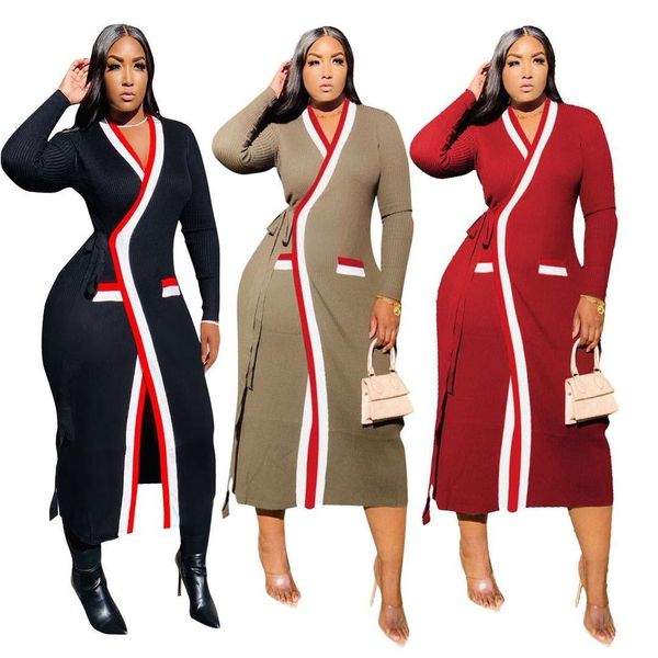 

manufacture 2020 fall rib spliced coats slim knit long sleeve cardigan for women