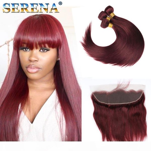 

long silky straight 99j european human hair full 13x4 lace frontal bundles with price dark red brazilian hair 3 bundles with closure, Black;brown