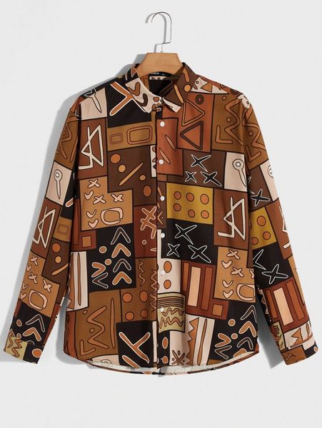 

men geo print button front shirt x1rx#, White;black