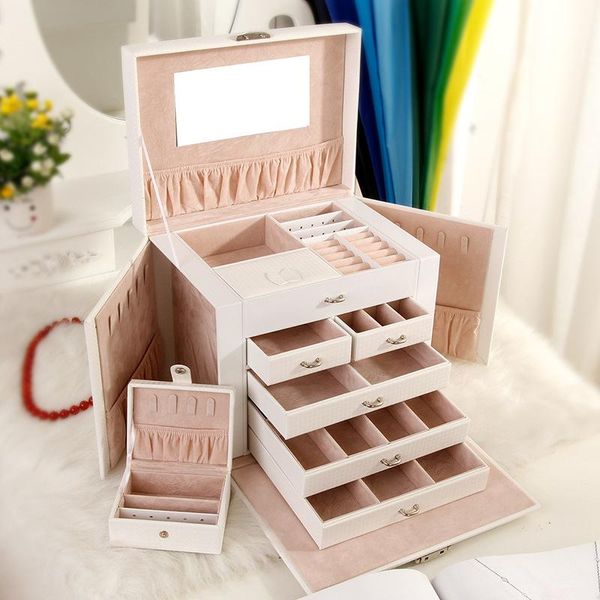 

ljl-крупнотоннажная jewelry box пятислойной кожи косметического ящик для хранения ювелирных изделий многослойной хранения w