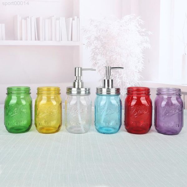

liquid soap dispenser pump glass jar stainless steel lid counterlotion bathroom tool storage bottles 500ml bottle dhd1006