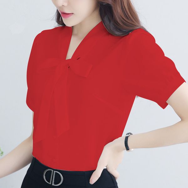 

2021 new female sweet bow chiffon shirt casual spring skinny shirts add velvet superior femme tshirt blouse wxf706 60kc, White