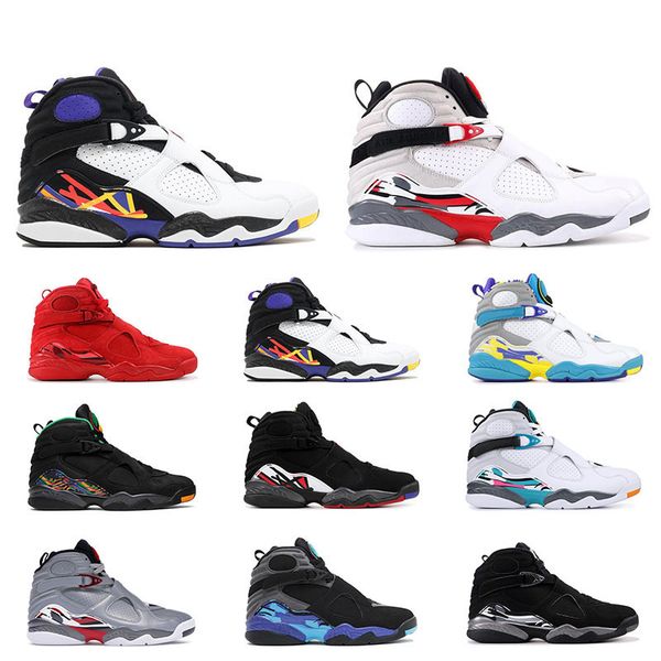 

2021 men 8s basketball shoes 8 aqua chrome playoff reflections of a champion three peat mens sports sneakers size 8-13, White;red