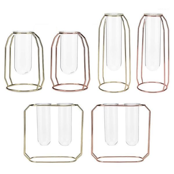 

affordable lluxury 1set nordic style glass iron art vase rose gold ceometric shape flowerpot home wedding decoration accessories1