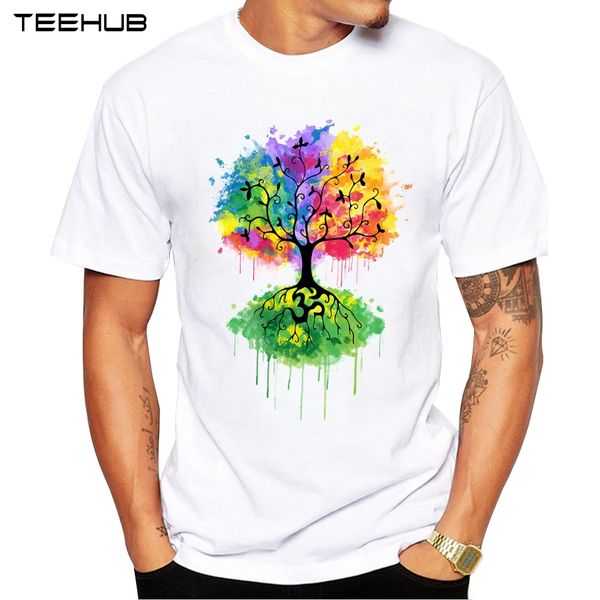 

2019 men's ohm tree print t-shirt cool colorful tree t shirt men summer short sleeve white hipster tees sport hooded sweatshirt hoodie
