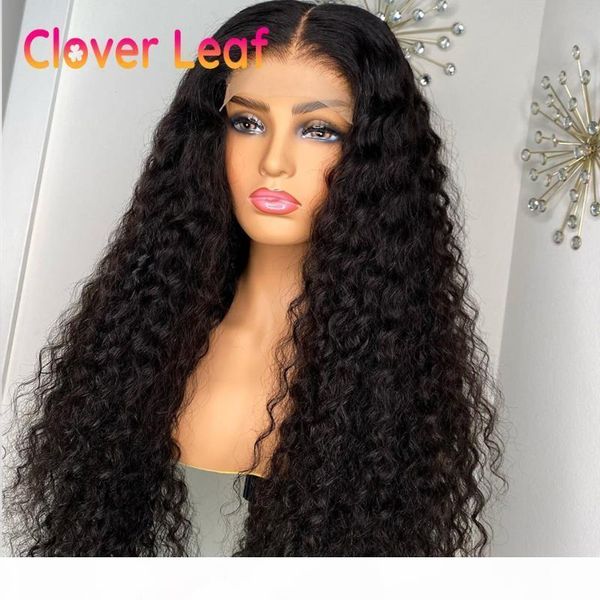 

clover leaf deep curly lace front wig 13x4 lace front human hair wig remy 150% peruvian 360 full human hair pre plucked, Black;brown