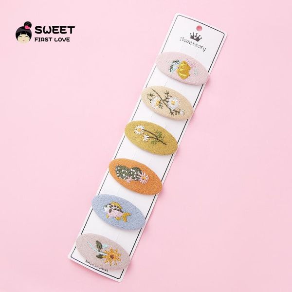 

hair clips korean-style accessories ins online celebrity barrettes 6 pieces girl's simple embroidered side clip bb cartoon cute c