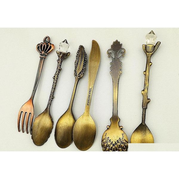 

6pcs/set vintage royal style bronze carved small coffee tea spoon mini dessert spoon for snacks flatw jllyry garden_light