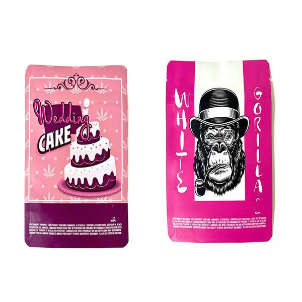 

white gorilla pink wedding cake empty packagings resealable packaging storage bags 3.5gram cookies sf 18th heat seal zipper 3.5 gram jllxbp