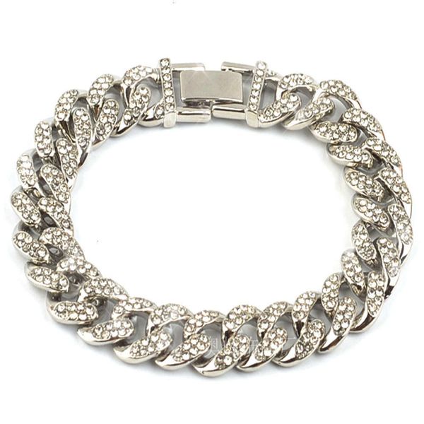 

bracelet popular cuba chain hip hop street trendsetter necklace rhinestones men's and women's, Silver