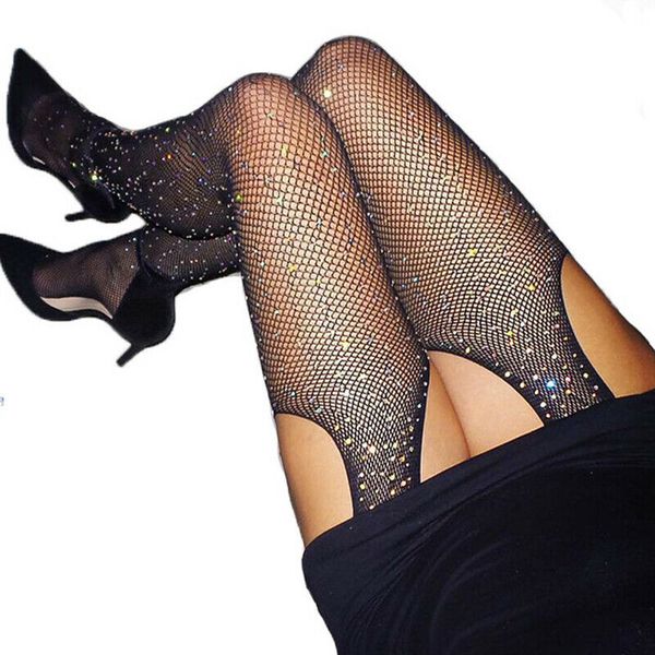 

women solid color crystal rhinestone mesh socks stockings tights pantyhose, Black;white