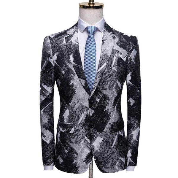 

men's suits & blazers suit black burgundy print fashion casual blazer stage signers slim fit coat jacket 5xl, White;black