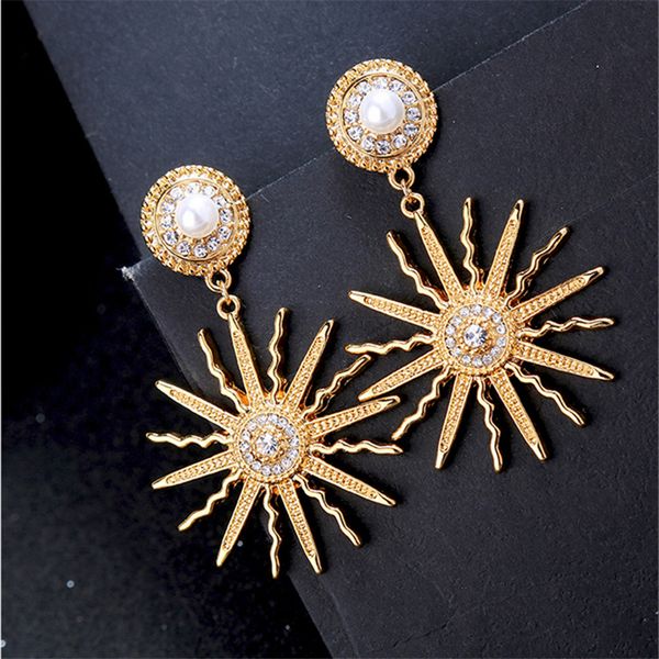 

retro sun flower earrings for women designer personality gold long bohemian earrings vintage jewelry ladies gifts, Golden