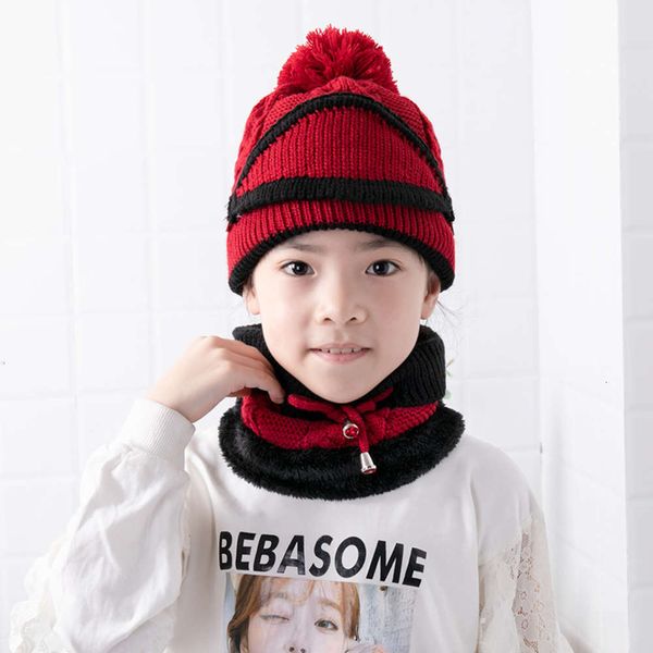 

hat, knitted mask, bib winter three piece children's set, windproof, warm plush men's and women's baoqiu hat, Red;brown