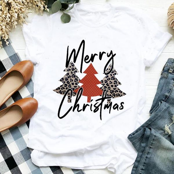 

women leopard tree winter happy new year merry christmas 90s clothes mom ladies graphic printed tee tshirt female t shirt, White