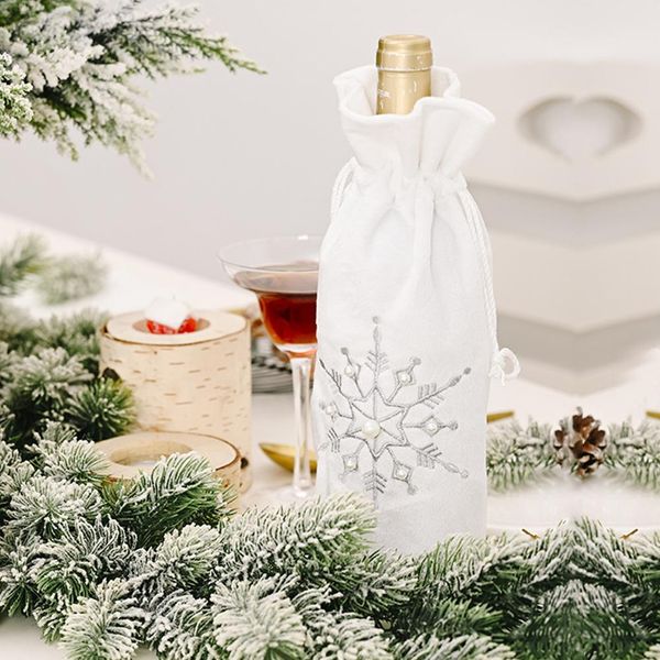 

snowflake bead white bottle cover christmas red wine bottle covers bag champagne bottle cover christmas decorations for home bbyqdc sweet07