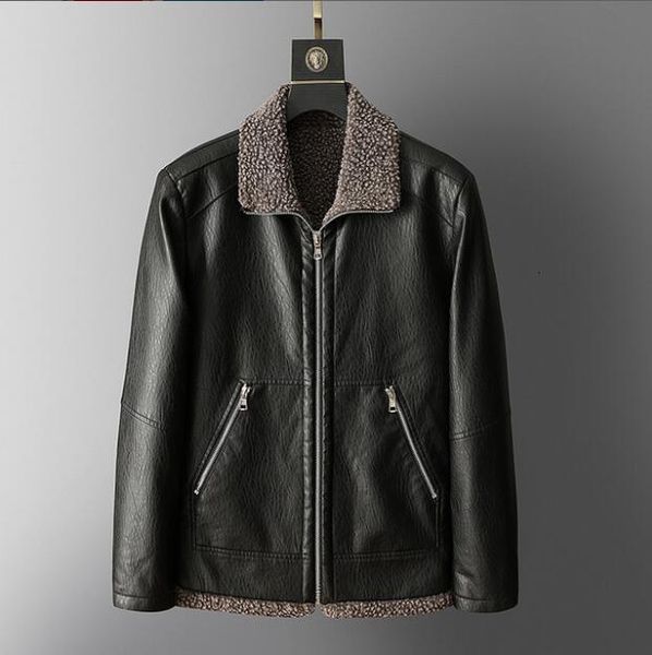 

fashion 2020 new men's winter lapel plus velvet thick leather jacket slim men leather jackets jacket coat windbreaker outerwear, Black;brown