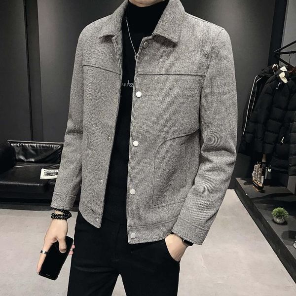 

men's wool & blends korean slim worsted coat woolen short jacket thousand bird case fashion young hairdresser, Black