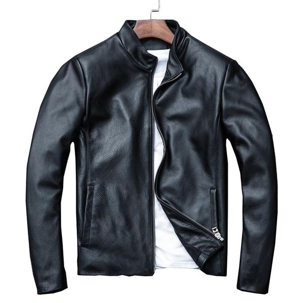 

sale man handsome genuine leather jacket.plus size casual warm cowhide coat,slim thick leather jackets.cool, Black