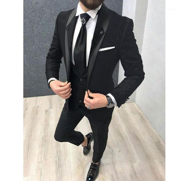 

men's suits & blazers black fashion mens wedding costume 3 pieces for men shawl lapel groom tuxedos jacket+pants+vest1, White;black