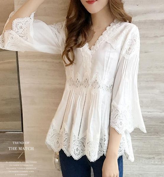 

women's summer shirts new v-lap women leave shirt lace fx6b, White