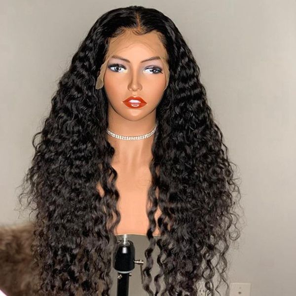 

lace wigs deep curly long thick remy brazilian 13x6 front wig 150%180%thick density bleached knots human hairlace, Black;brown