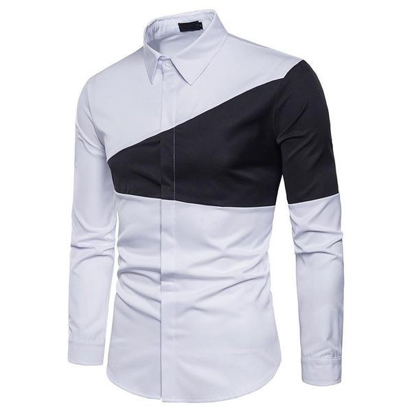 

men's casual shirts shirt spring lapel long-sleeved two-color triangle stitching fashion daily, White;black