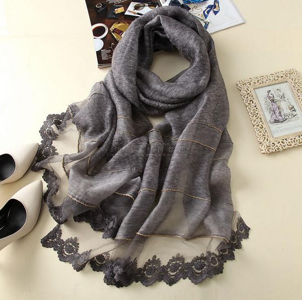 

210cm*80cm solid color stripe embroidery silk and wool scarf beautiful girl ultra long and soft girlfriend gift designer scarf, Black;brown