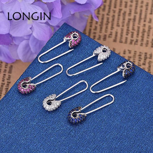 

hoop & huggie longin european and american fashion blue color red zircon earrings creative wild simple women's jewelry, Golden;silver