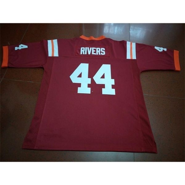 

men virginia tech hokies dylan rivers #44 real full embroidery college jersey size s-4xl or custom any name or number jersey, Black