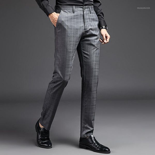 

men's suits & blazers plaid dress pants mens classic casual male suit summer thin loose straight man business trousers formal office wo, White;black
