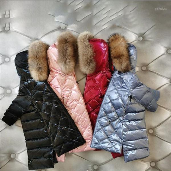 

down coat 90% white duck jackets girls and boys winter big real fur coats thicken russia ws17421, Blue;gray