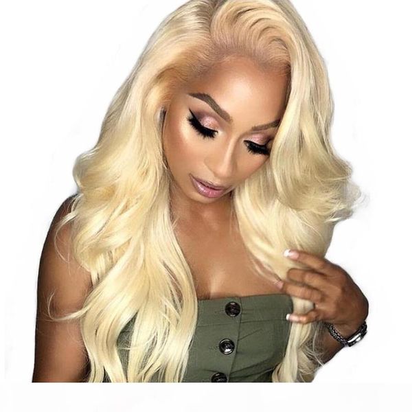

blonde wig virgin hair peruvian body wave glueless ombre color 613 lace front blonde human hair wigs pre plucked for black women, Black;brown