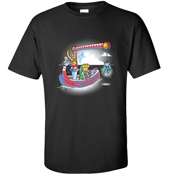 

sport hyrule tshirt the legend of zelda boat sea game print tee shirt for boy 100% cotton fabric o-neck men t-shirt wholesale custom