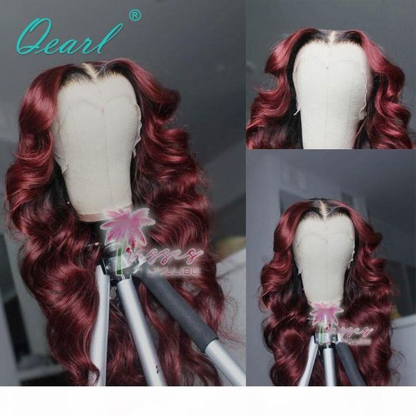 

human hair lace front wigs 13x6 burgundy red colored ombre lace wig for women loose wave malaysian remy hair 150% 180% qearl, Black;brown