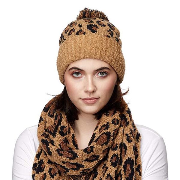 

autumn and winter knitted leopard print beanie fashion thick warm hat leopard print jacquard knitted hat woolen cap, Blue;gray
