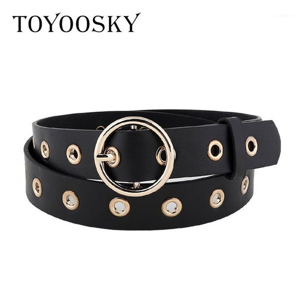 

toyoosky designers women belt rivet leather round pin buckle thin belt for jeans dress all-match belts for female cinturon mujer1, Black;brown