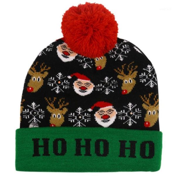 

new year winter warm knitted hat with pompom lovely christmas crochet lighted cap children festival apparel accessories1