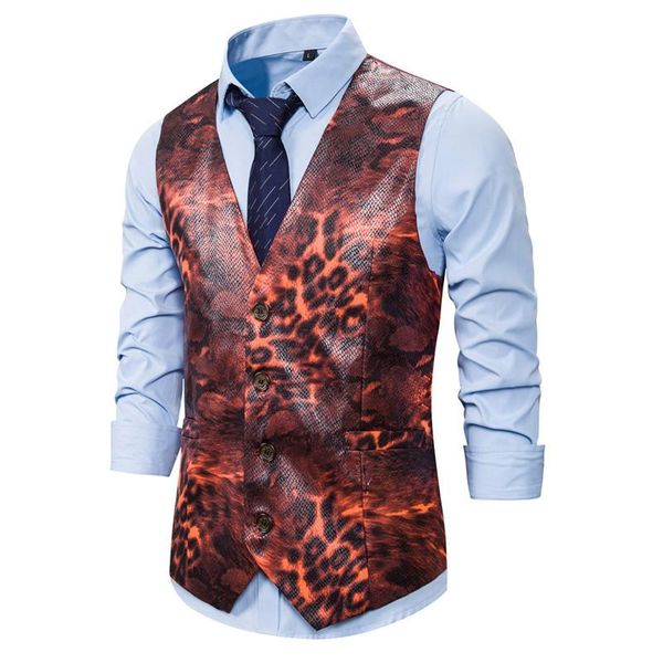 

mens vest casual glossy beast leopard 3d print gilet hombre formal waistcoat men sleeveless jacket party wedding dress suit vest, Black;white