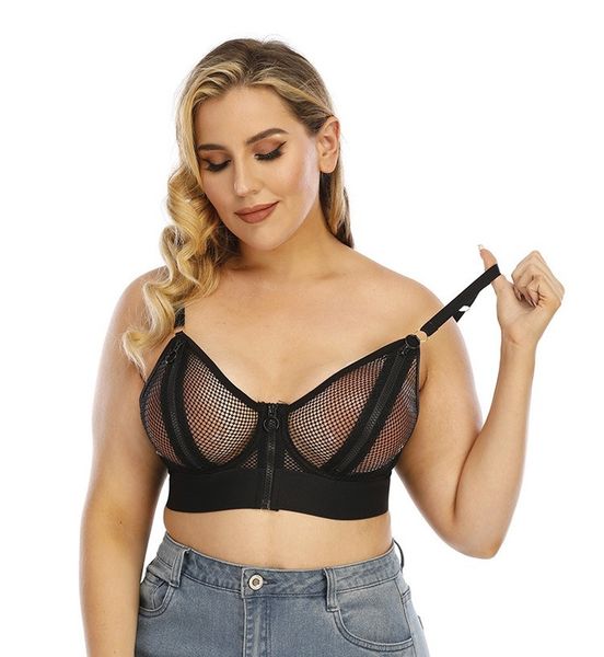 

zipper transparent erotic lingerie mesh sheer plus size cup c d underwire push up bandage bra zip open nipple underwear, Red;black